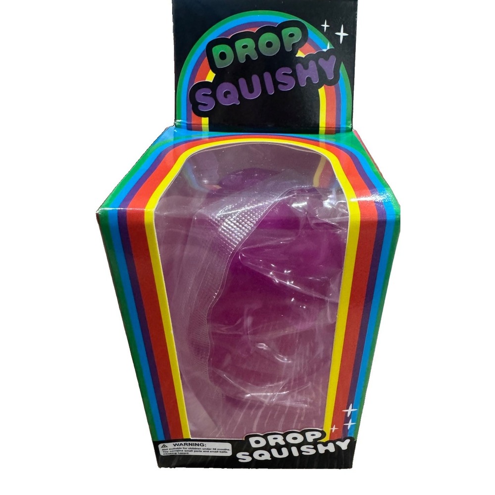 Drop Squishy Purple Glitter Water Drop Fidget Toy with Splash Display Stand NEW